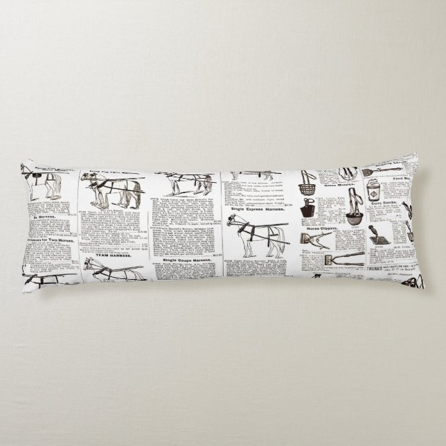 Horse Antique Advertising Newspaper Art Body Pillow (Back)