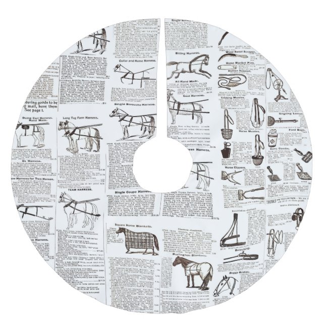Horse Antique Advertising Newspaper Art Brushed Polyester Tree Skirt (Front)