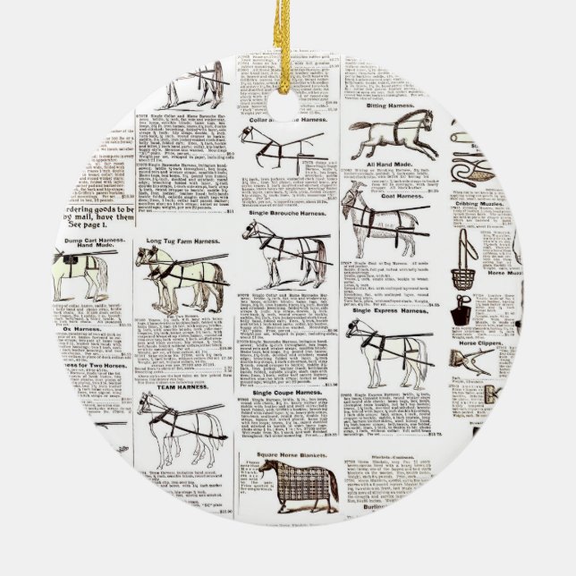 Horse Antique Advertising Newspaper Art Ceramic Ornament (Back)