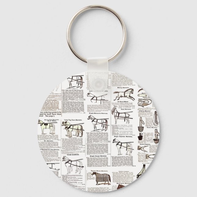 Horse Antique Advertising Newspaper Art Keychain (Front)