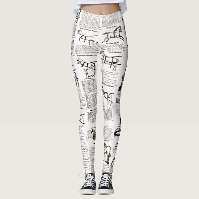Horse Antique Advertising Newspaper Art Leggings (Front)