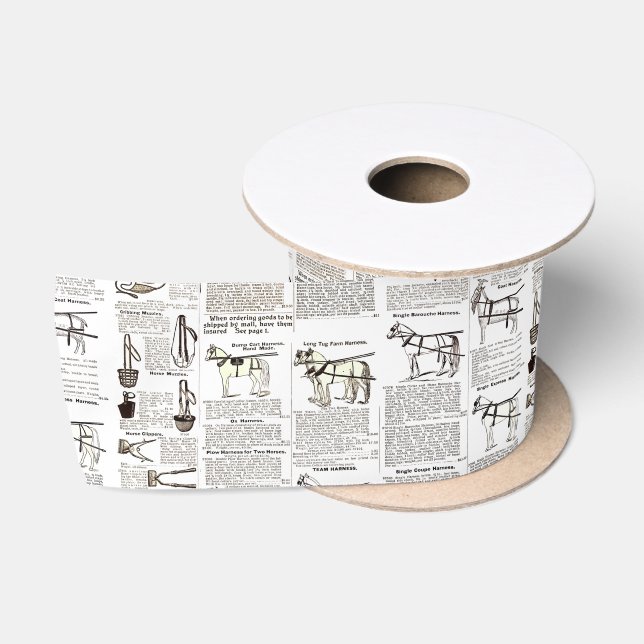 Horse Antique Advertising Newspaper Art Satin Ribbon (Spool)