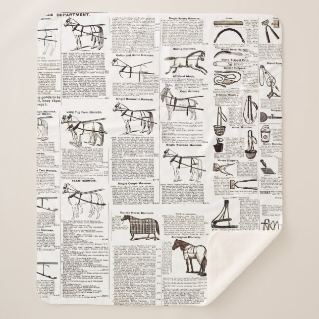 Horse Antique Advertising Newspaper Art Sherpa Blanket (Front)