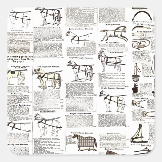 Horse Antique Advertising Newspaper Art Square Sticker (Front)