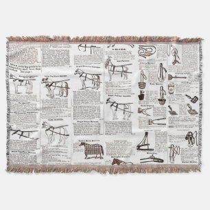 Horse Antique Advertising Newspaper Art Throw Blanket