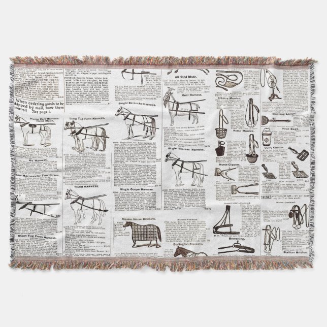 Horse Antique Advertising Newspaper Art Throw Blanket (Front)