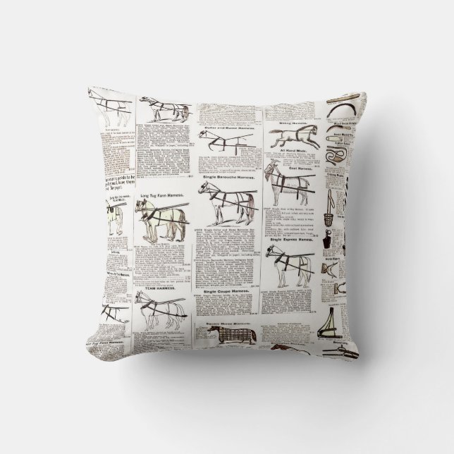 Horse Antique Advertising Newspaper Art Throw Pillow (Front)