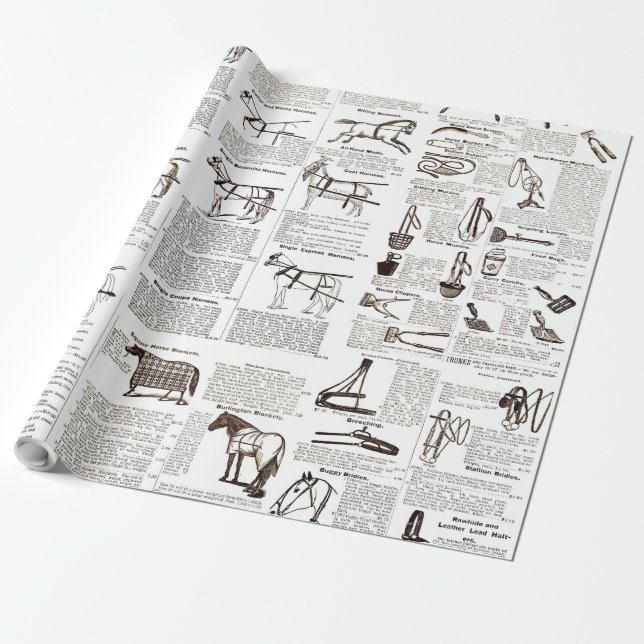 Horse Antique Advertising Newspaper Art Wrapping Paper (Unrolled)