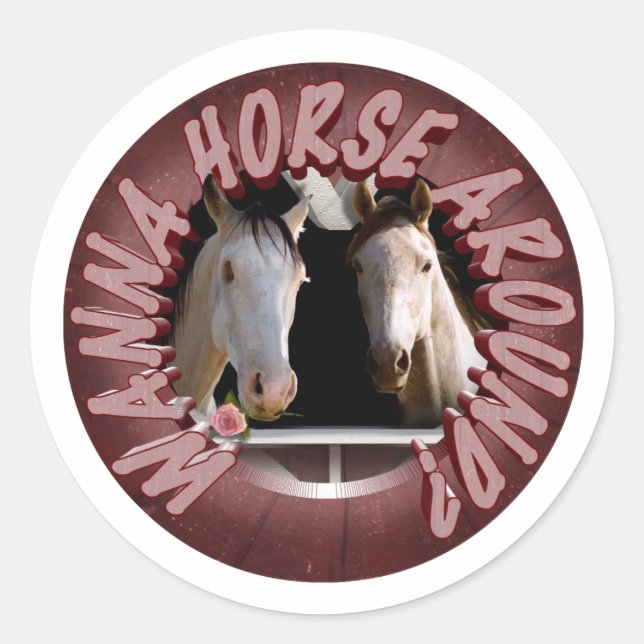 Horse Around Valentine's Day Classic Round Sticker (Front)