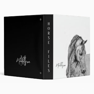 Horse art graphic pencil drawing black and white binder