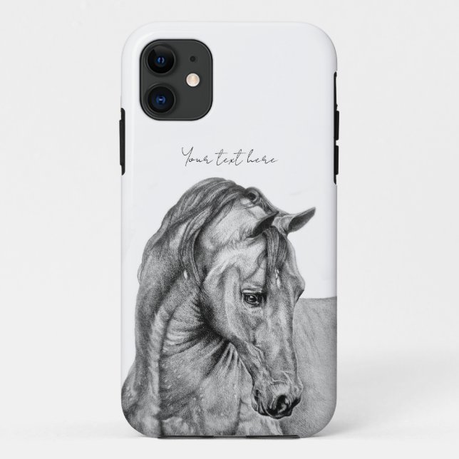 Horse art graphic pencil drawing black and white Case-Mate iPhone case (Back)