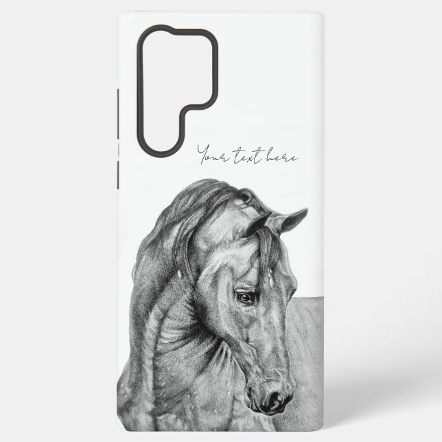 Horse art graphic pencil drawing black and white samsung galaxy s22 ultra case (Back)