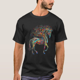 Horse Artwork Tree Colourful Animal Horse T Shirt