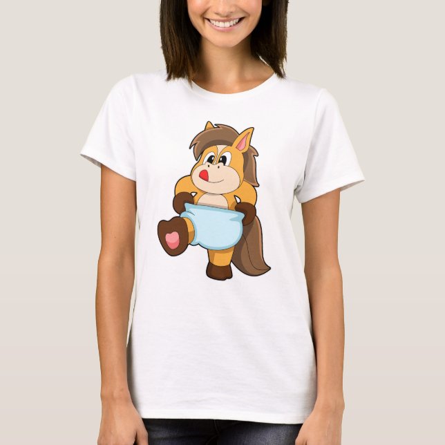 Horse as Baby with Diaper T-Shirt (Front)