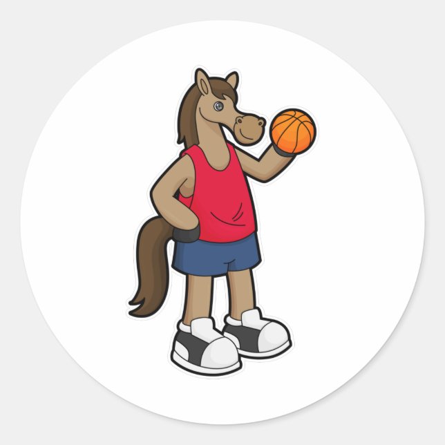 Horse as Basketball player with Basketball Classic Round Sticker (Front)