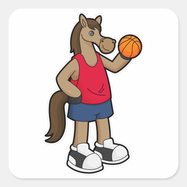 Horse as Basketball player with Basketball Square Sticker (Front)