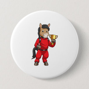 Horse as Champion with Trophy 3 Inch Round Button