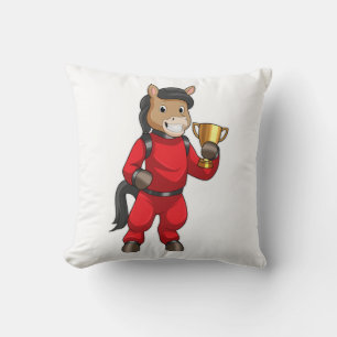 Horse as Champion with Trophy Throw Pillow