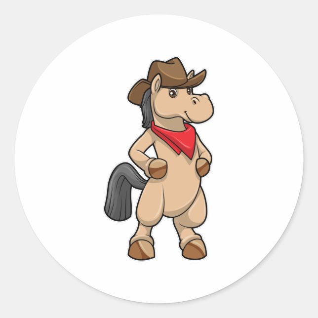Horse as Cowboy Classic Round Sticker (Front)