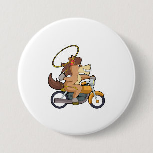 Horse as Cowboy with Lasso & Motorcycle 3 Inch Round Button