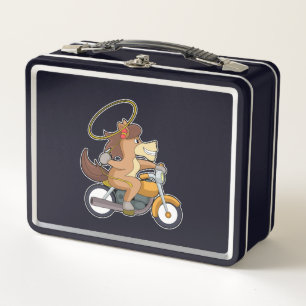 Horse as Cowboy with Lasso & Motorcycle Metal Lunch Box