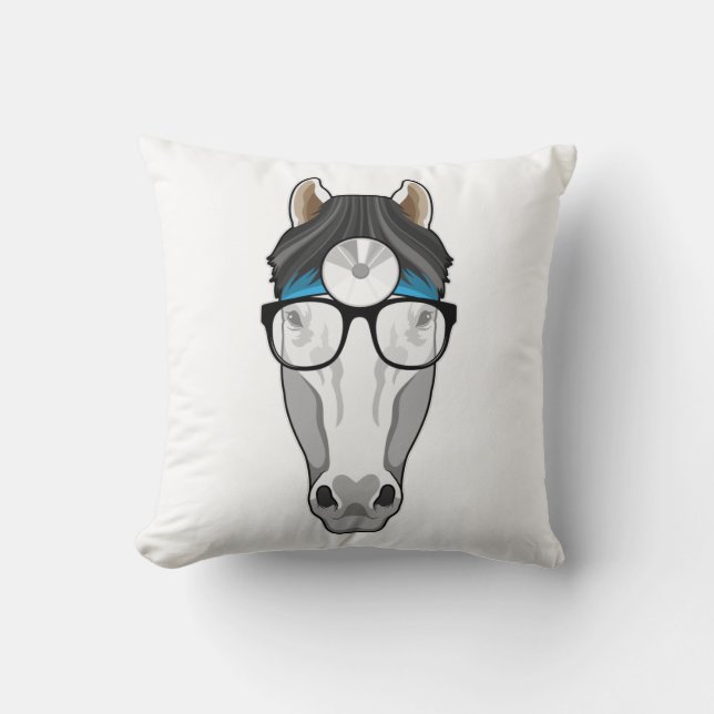 Horse as Doctor with Glasses Throw Pillow (Front)
