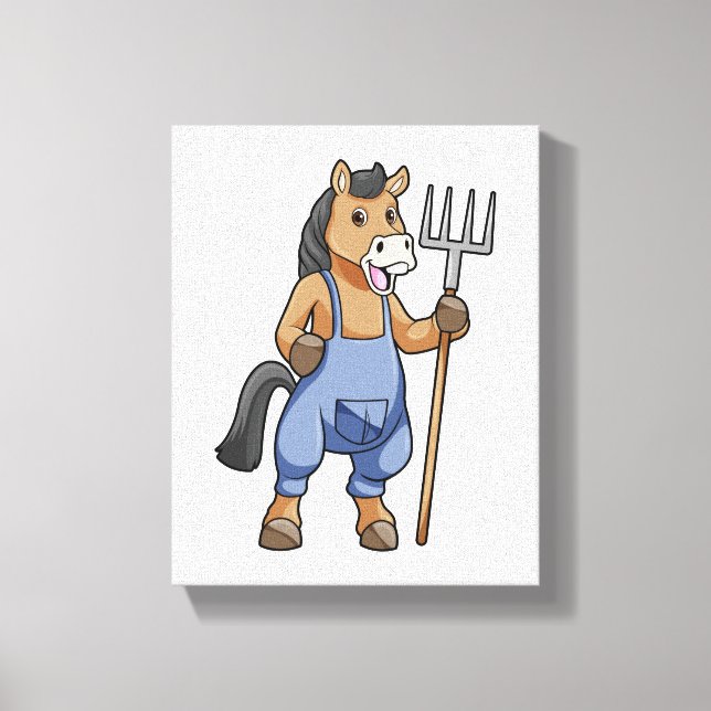 Horse as Farmer with Rake Canvas Print (Front)