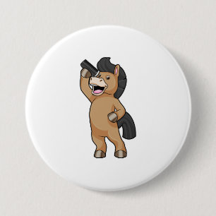 Horse as Hairdresser with Comb 3 Inch Round Button