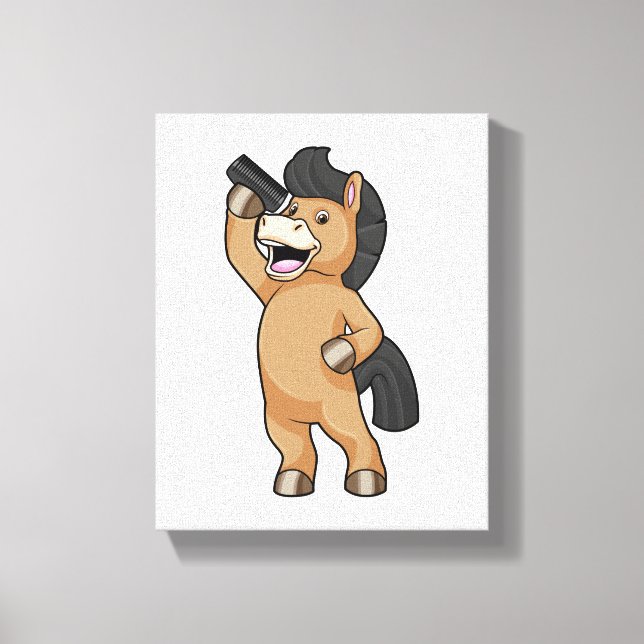 Horse as Hairdresser with Comb Canvas Print (Front)
