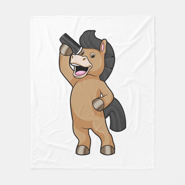 Horse as Hairdresser with Comb Fleece Blanket (Front)
