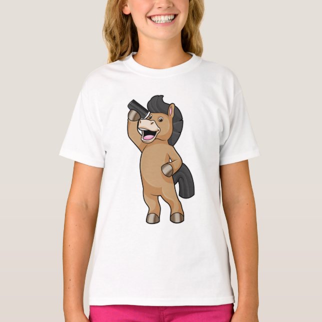 Horse as Hairdresser with Comb T-Shirt (Front)