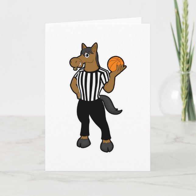 Horse as Referee with Basketball & Whistle Card (Front)