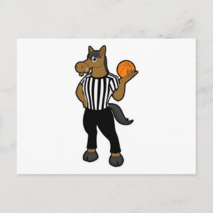 Horse as Referee with Basketball & Whistle Postcard