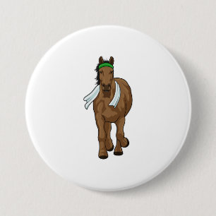 Horse as Runner with Towel 3 Inch Round Button