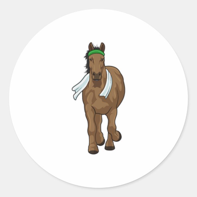 Horse as Runner with Towel Classic Round Sticker (Front)