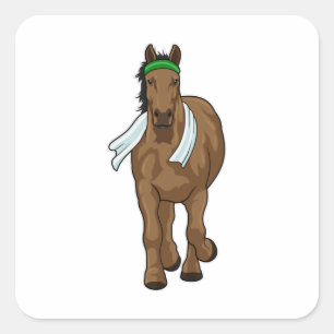 Horse as Runner with Towel Square Sticker