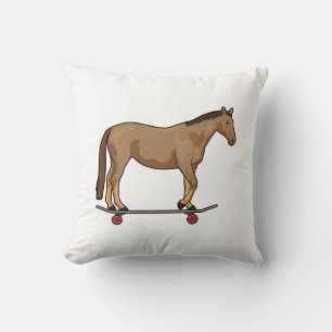 Horse as Skater on Skateboard Throw Pillow