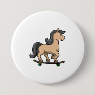 Horse as Skater with Skateboard 3 Inch Round Button