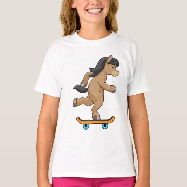 Horse as Skater with Skateboard T-Shirt (Front)