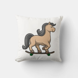Horse as Skater with Skateboard Throw Pillow