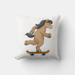 Horse as Skater with Skateboard Throw Pillow