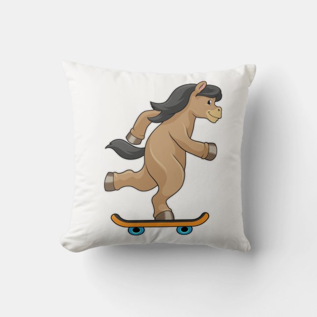 Horse as Skater with Skateboard Throw Pillow (Front)