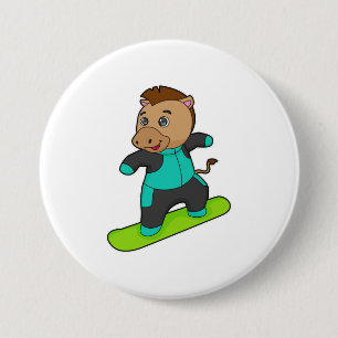 Horse as Snowboarder with Snowboard 3 Inch Round Button