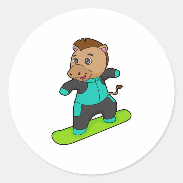 Horse as Snowboarder with Snowboard Classic Round Sticker (Front)