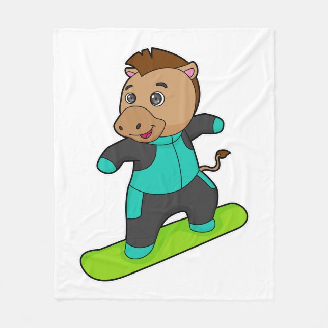 Horse as Snowboarder with Snowboard Fleece Blanket (Front)