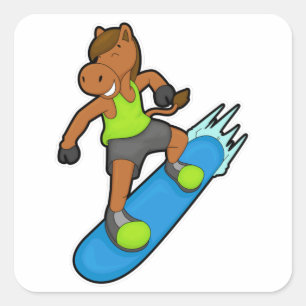 Horse as Snowboarder with Snowboard Square Sticker