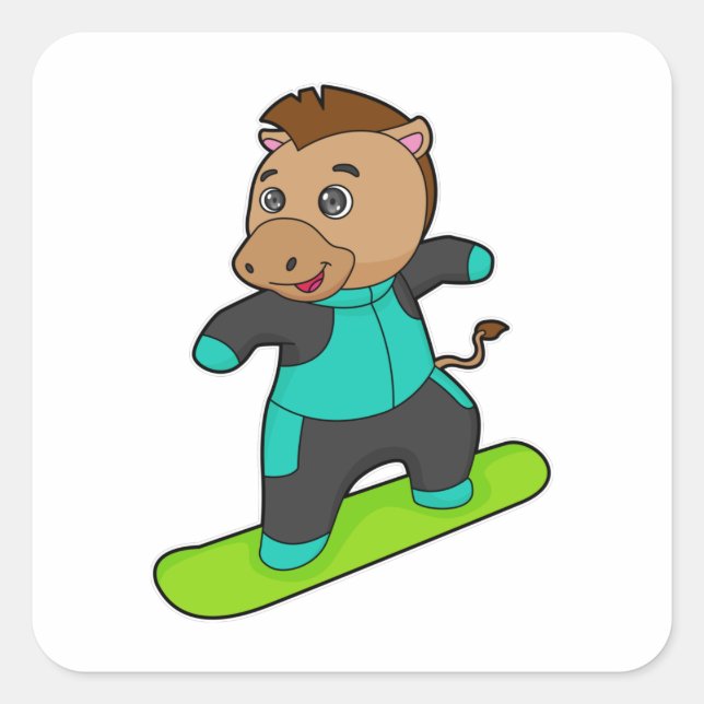Horse as Snowboarder with Snowboard Square Sticker (Front)