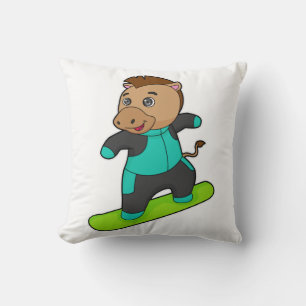 Horse as Snowboarder with Snowboard Throw Pillow