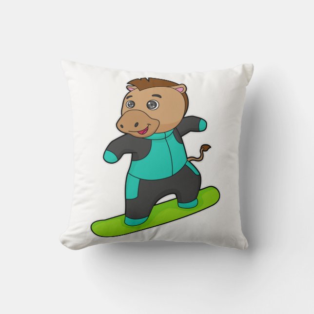 Horse as Snowboarder with Snowboard Throw Pillow (Front)