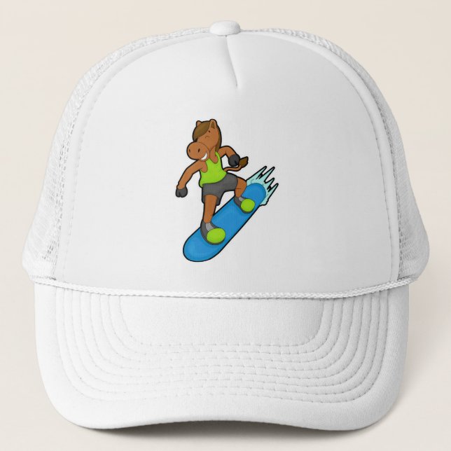 Horse as Snowboarder with Snowboard Trucker Hat (Front)
